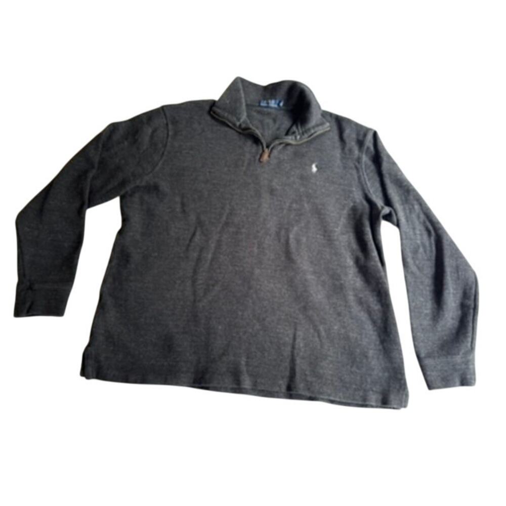 Polo Ralph Lauren Quarter Zip Sweater XL Gray Cotton Estate Rib Pullover Pony